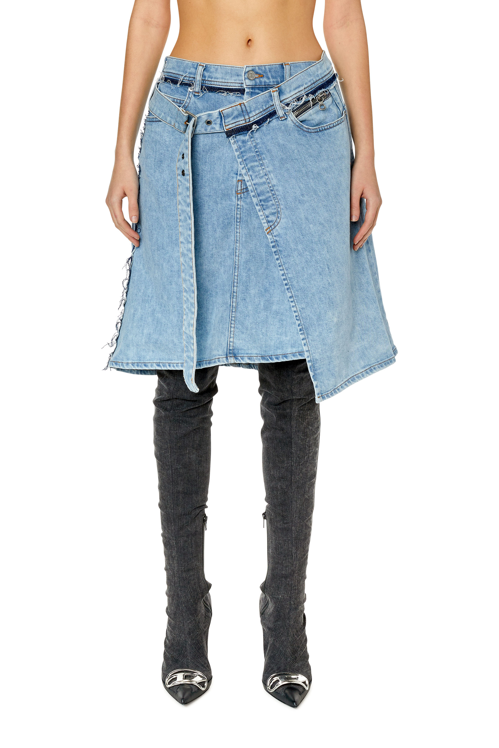 Asymmetric distressed denim skirt - Blue