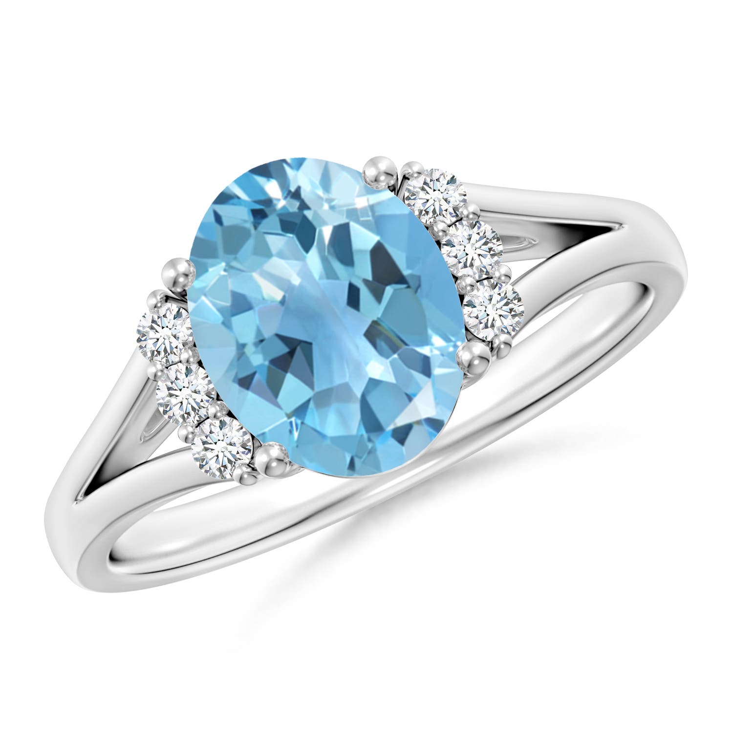 Angara 2.25 Carats Oval Swiss Blue Topaz with Round Diamond Collar Ring in Platinum