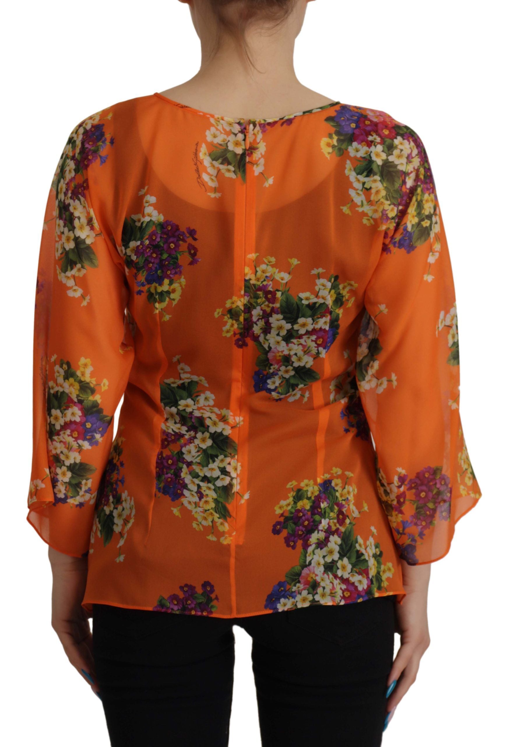 Floral Print Silk Blouse — Orange