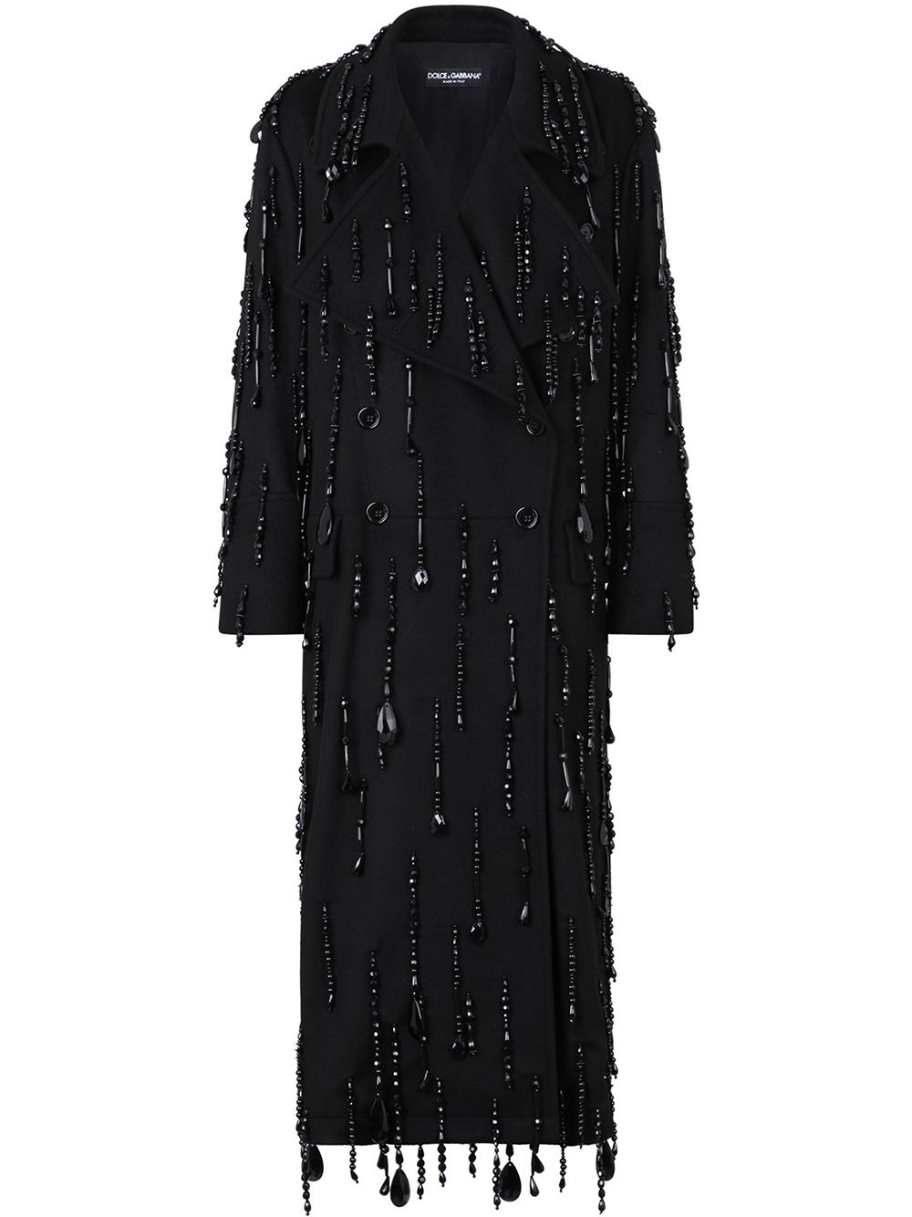 Bead-embellished double-breasted coat - Black