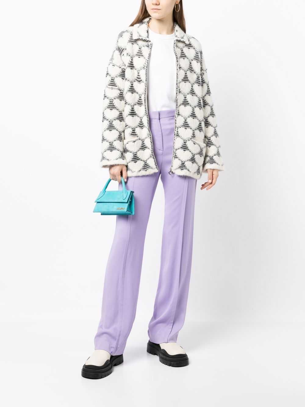 Heart-print knit cardigan - White