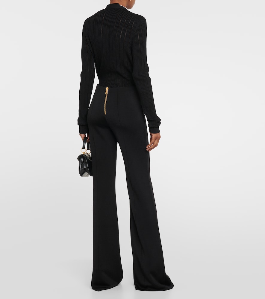 High-rise flared knit pants