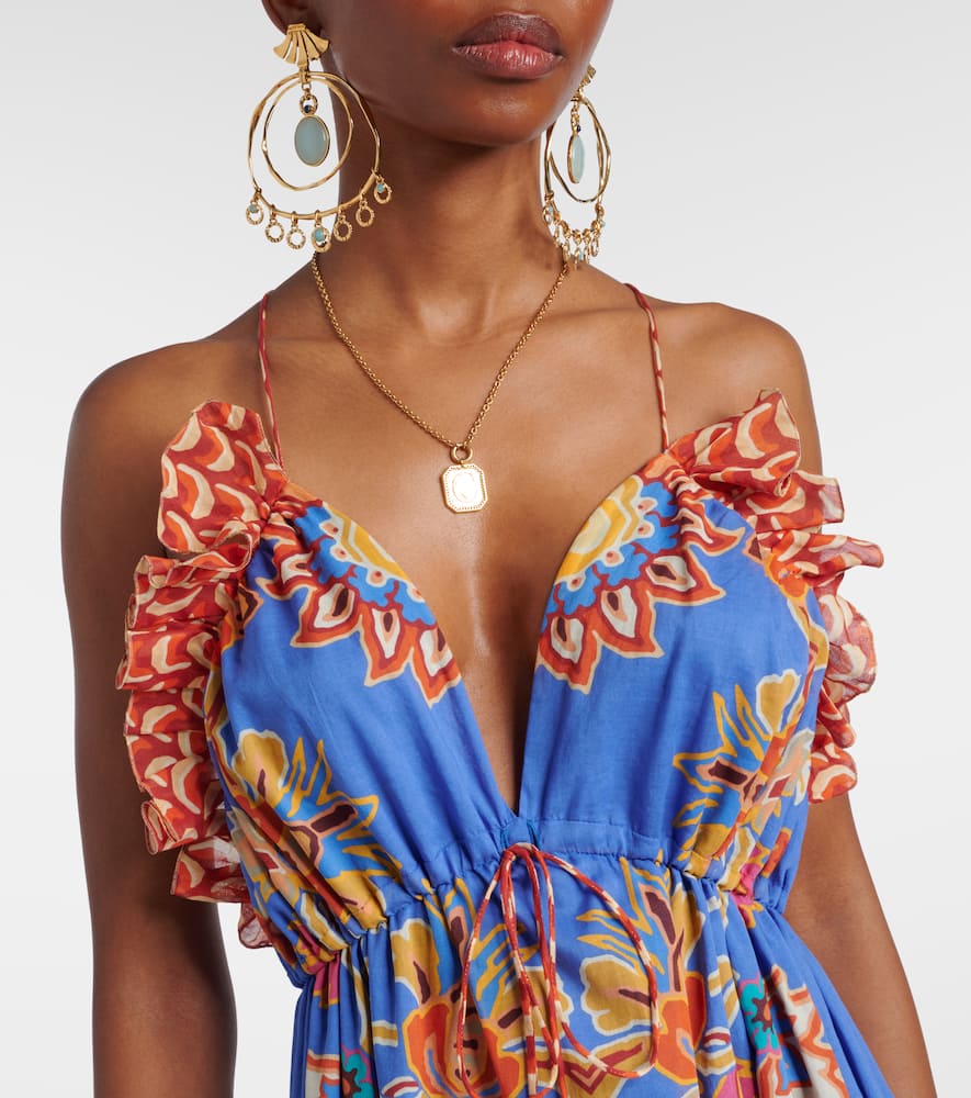 Printed open-back cotton voile maxi dress