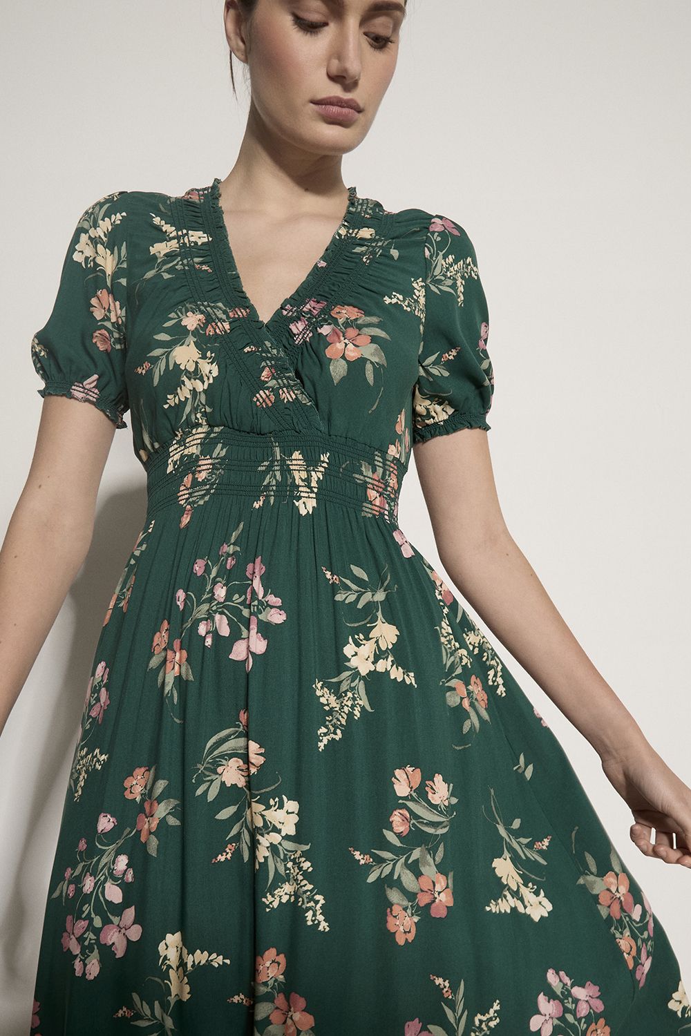 Apricot Women's Watercolour Floral Maxi Dress in Green