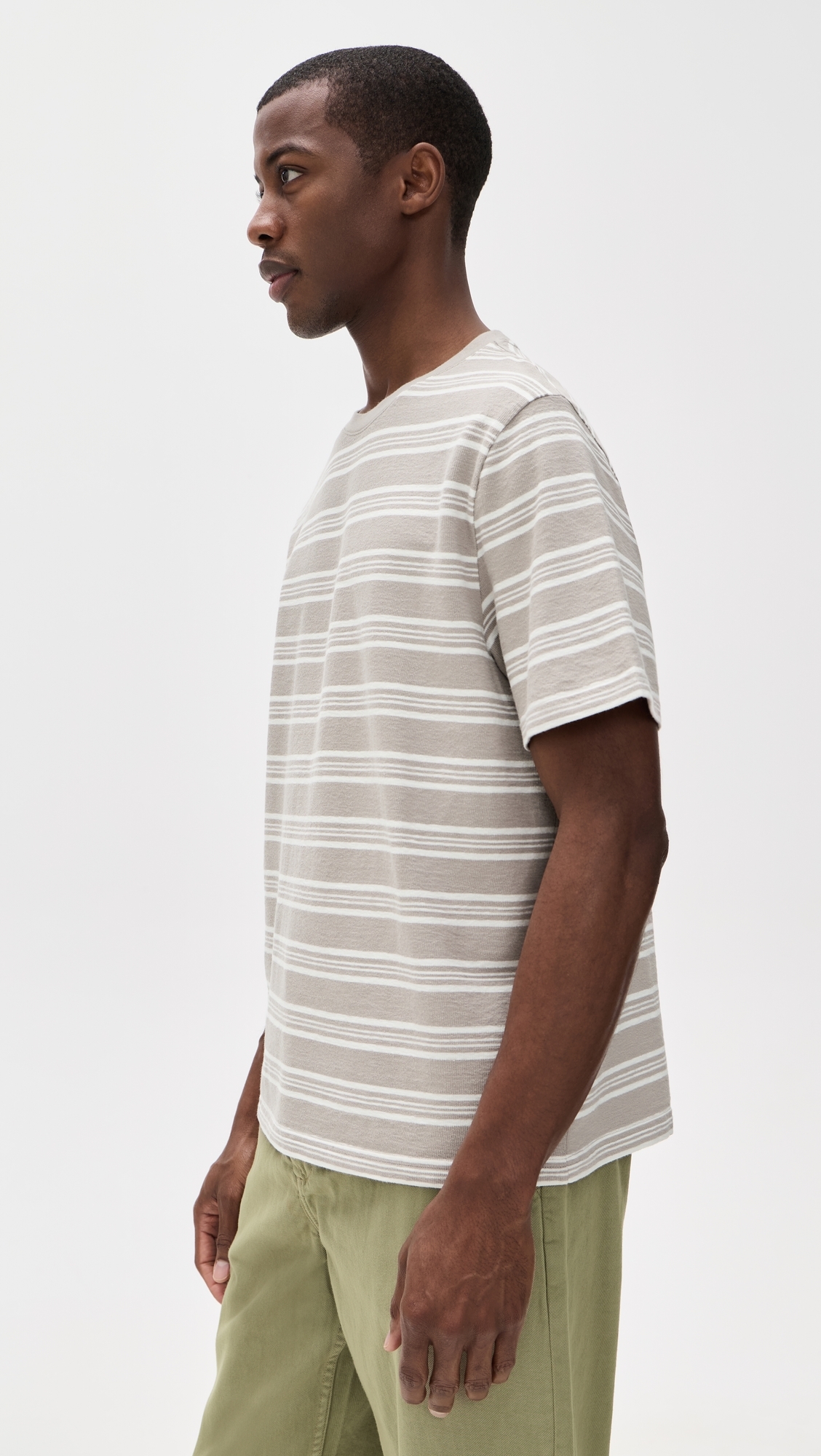 Textured Stripe Dean Tee Taupe/Ecru