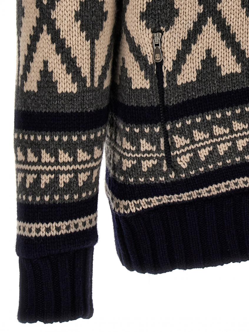 Argyle-check zipped cardigan - Blue