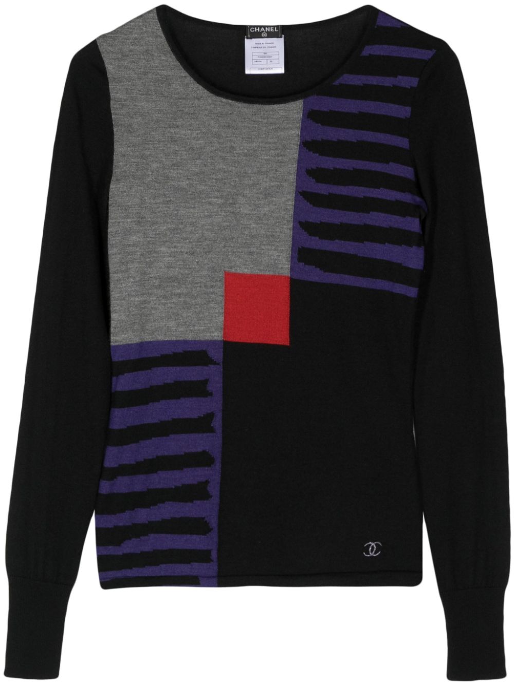 2008 colour-block knitted jumper - Black