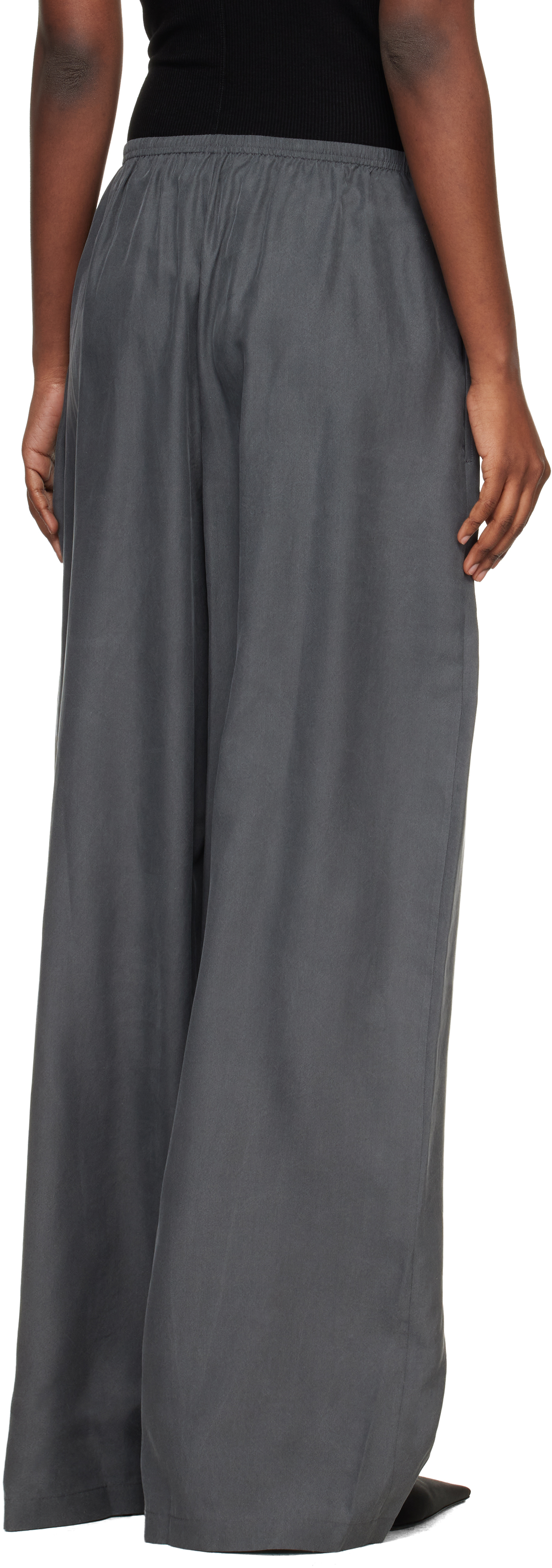 Gray Mid-Rise Silk Track Pants