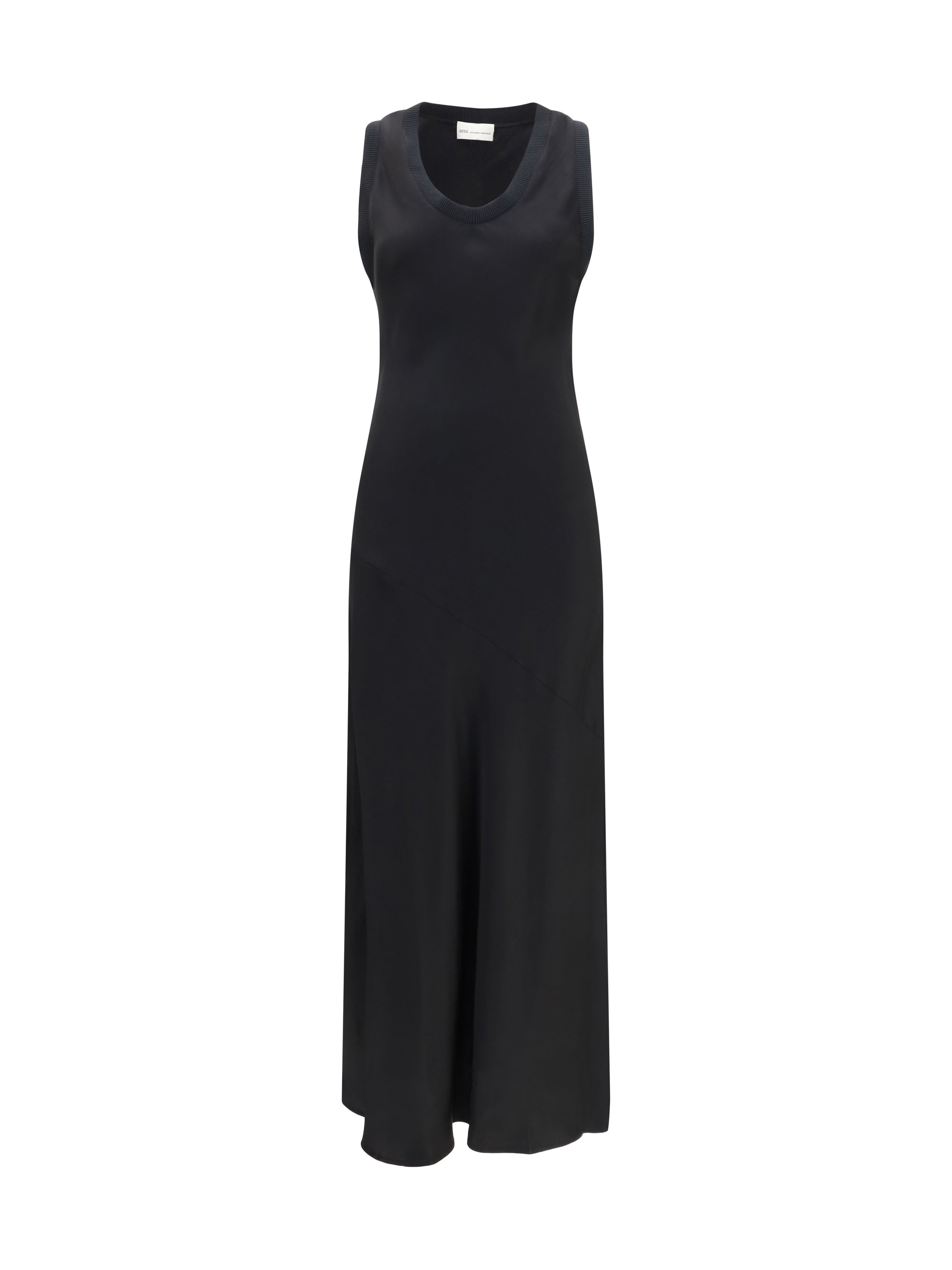 Sleeveless Fluid Satin Dress — Black