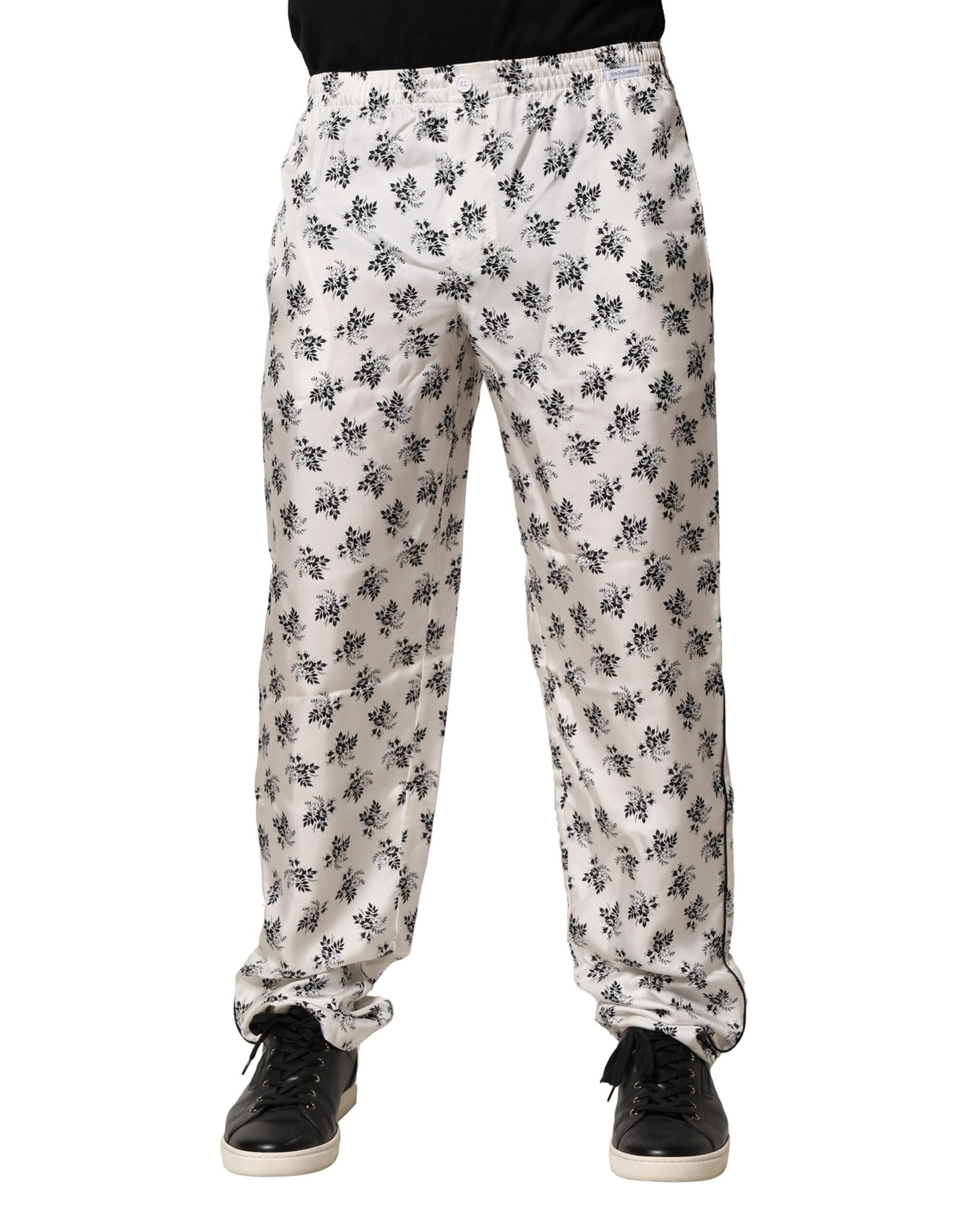 Floral Silk Trousers — White