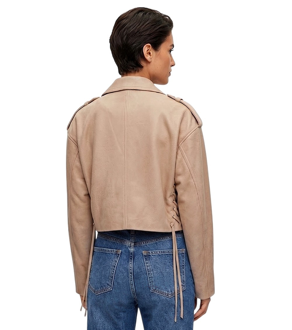 Beige Solid Notched Lapel Jacket
