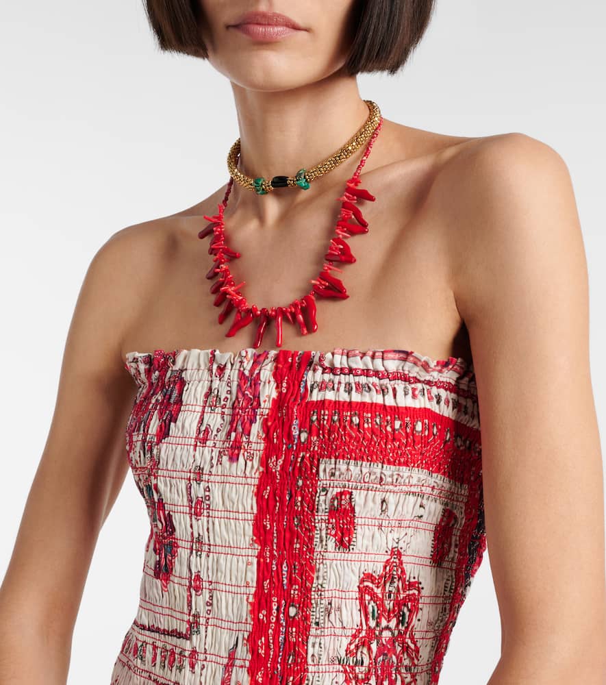 Anka shirred printed cotton minidress
