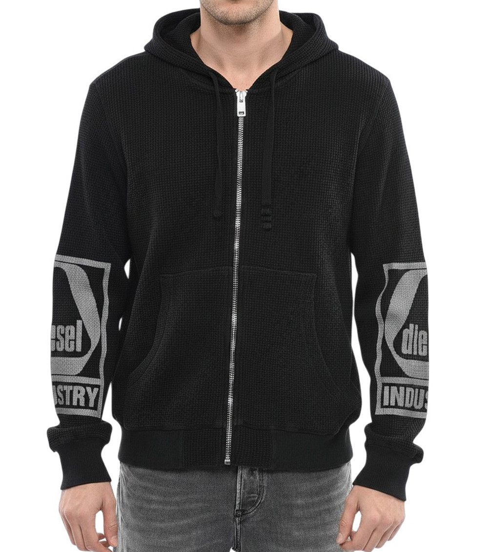 Black Knitted Zip Up Hoodie