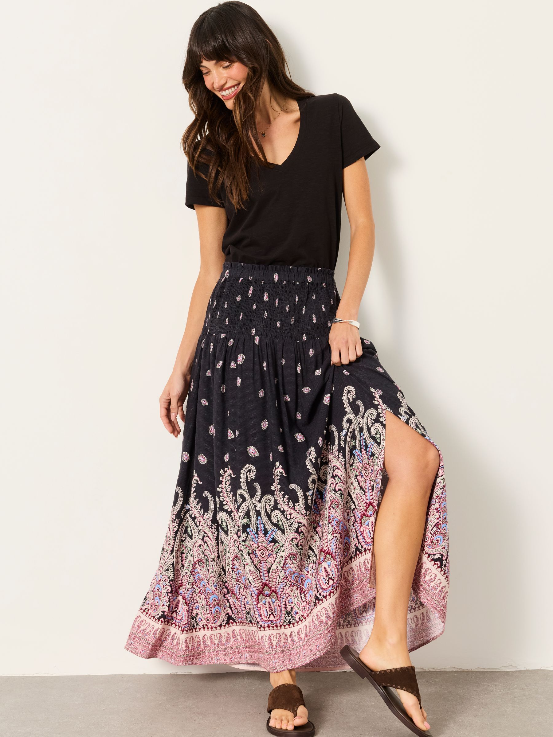 FatFace Black Paisley Harper Midi Skirt