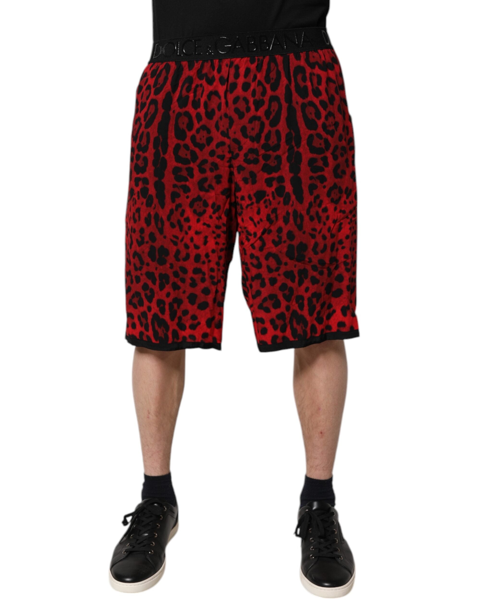 Leopard Print Viscose Bermuda Shorts — Red