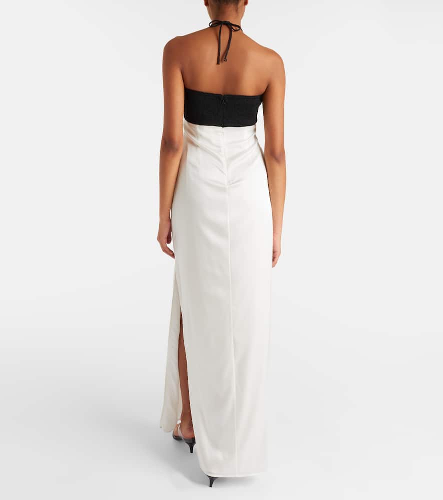 Floral-appliqué silk-blend maxi dress