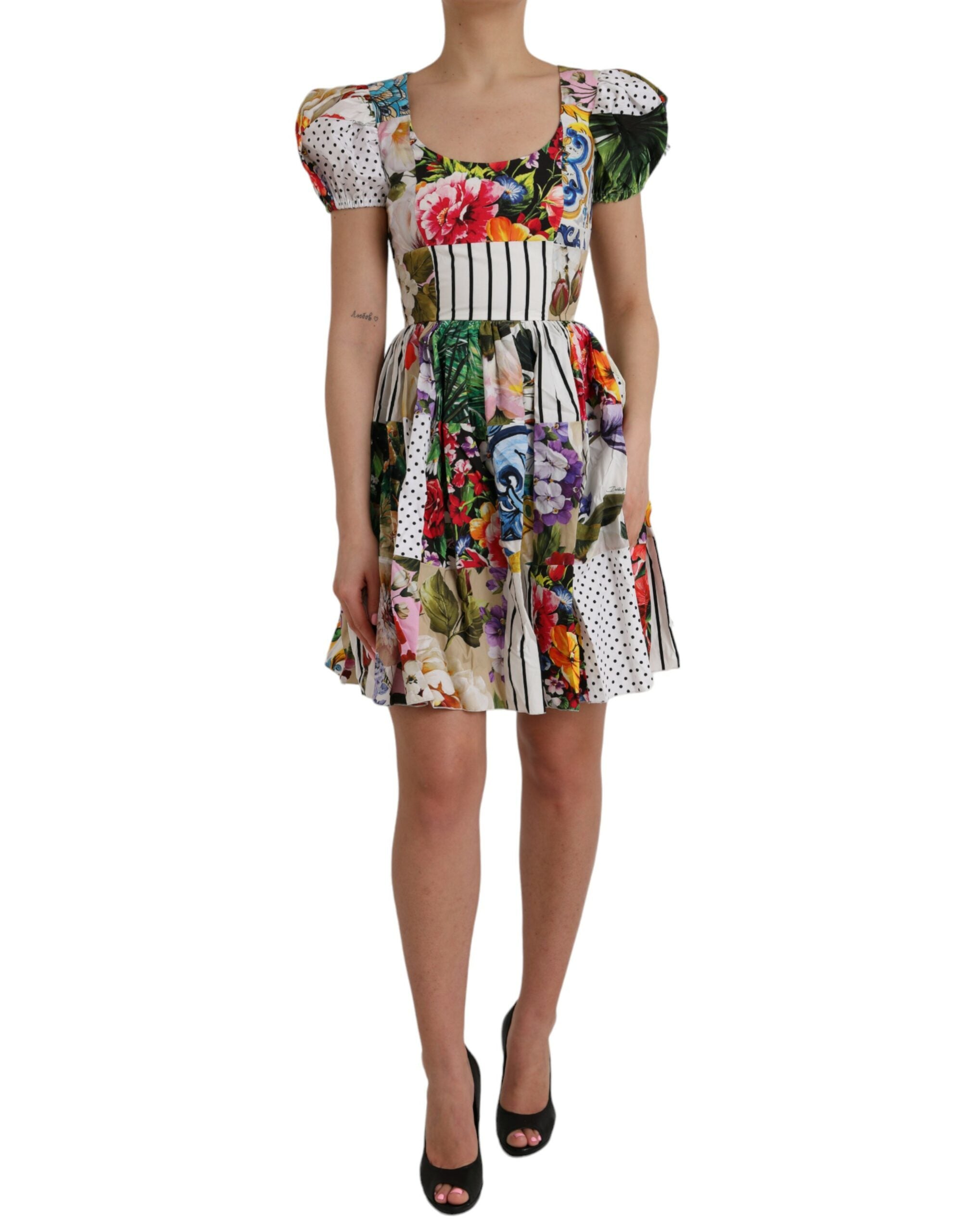 Patchwork Floral Cotton Dress — Multicolor