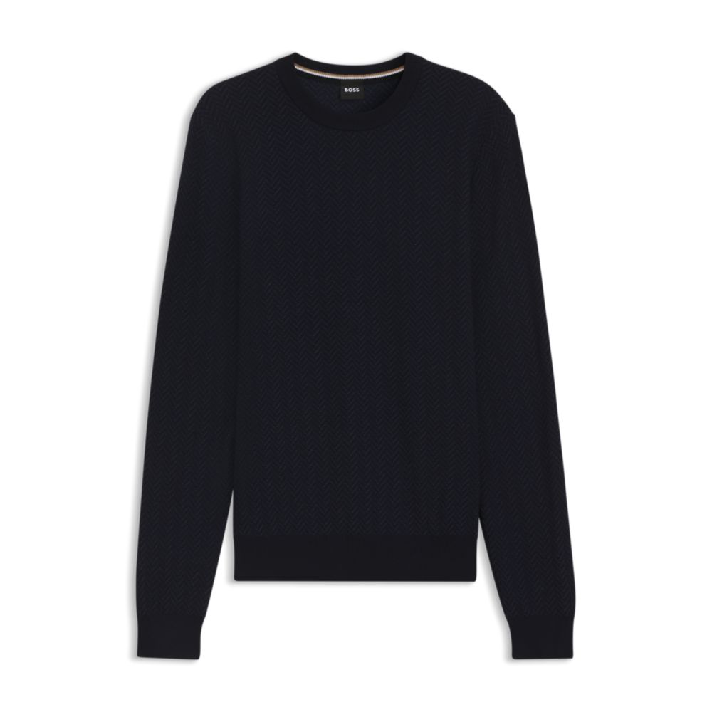 Herringbone-structured sweater in virgin wool and cotton