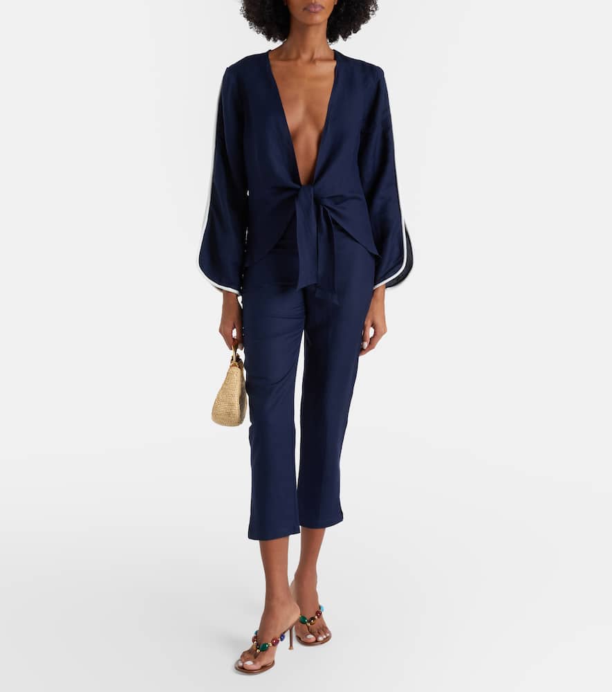 Bicolor linen-blend top