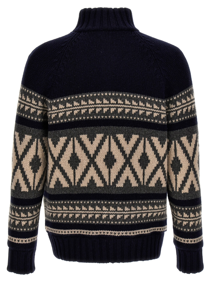 Argyle-check zipped cardigan - Blue