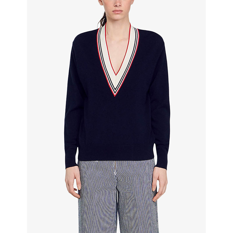 Womens Bleus V-neck Relaxed-fit Wool and Cashmere-blend Jumper