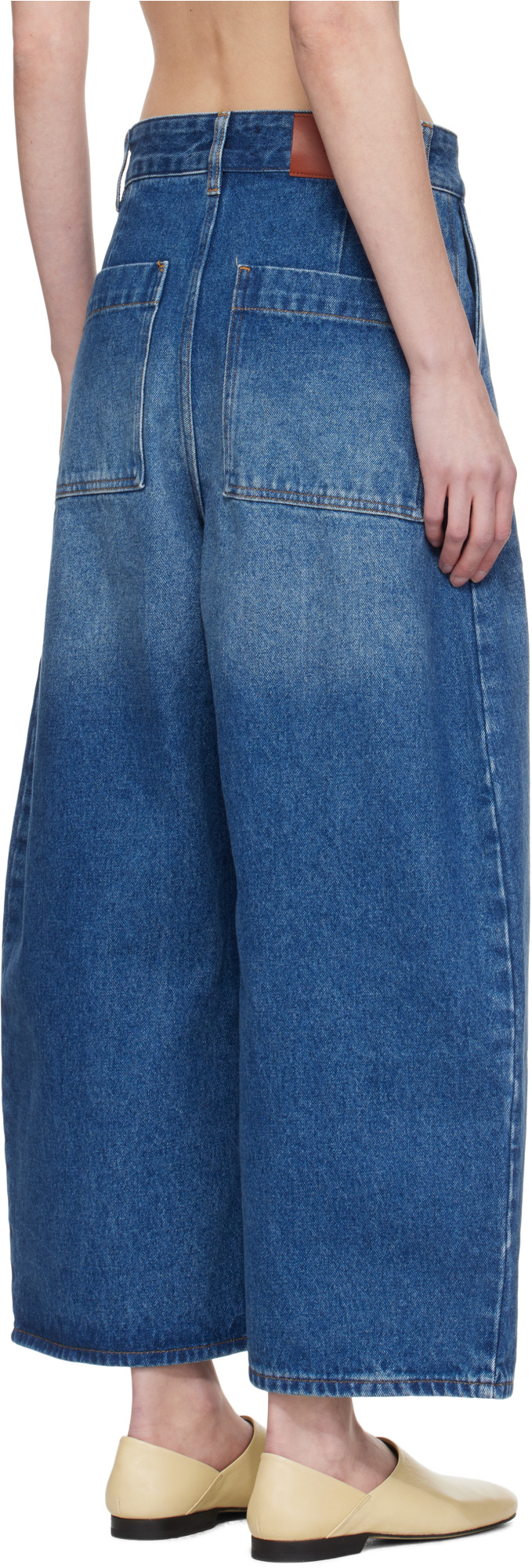 Logo Patch Cropped Wide-Leg Jeans