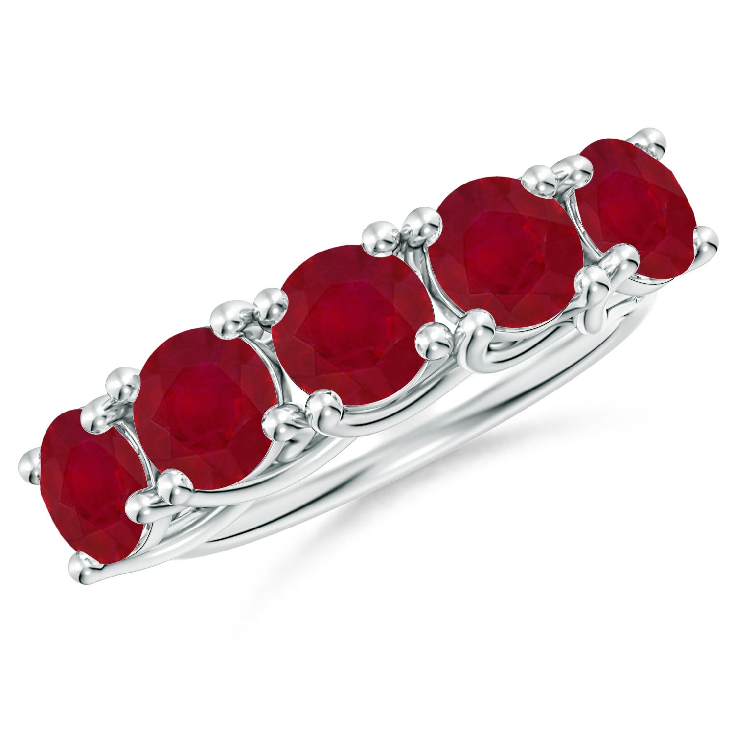 Angara 3.75 Carats Half Eternity Five Stone Ruby Wedding Band in 14K White Gold