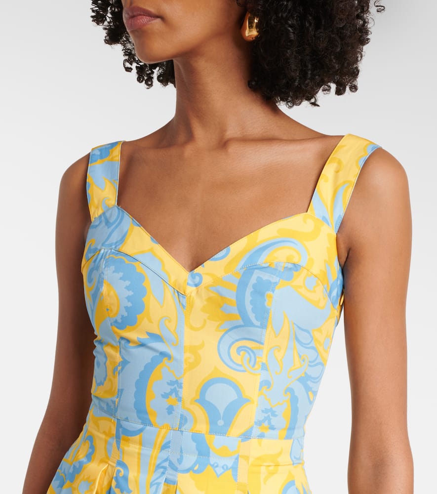 Paisley pleated cotton midi dress