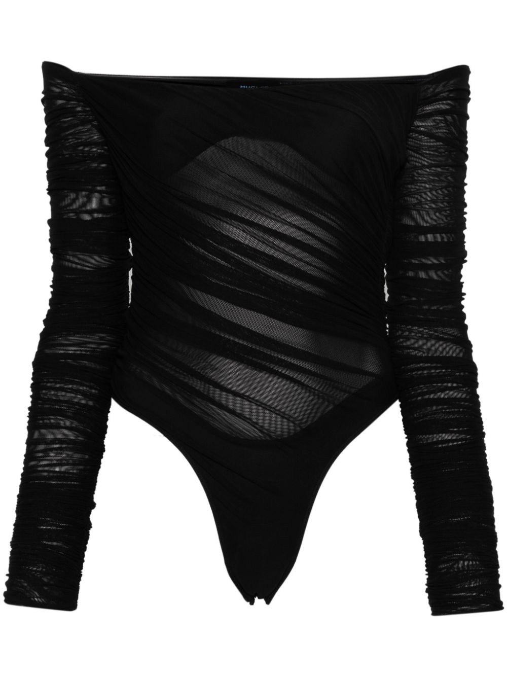Off-shoulder mesh bodysuit - Black