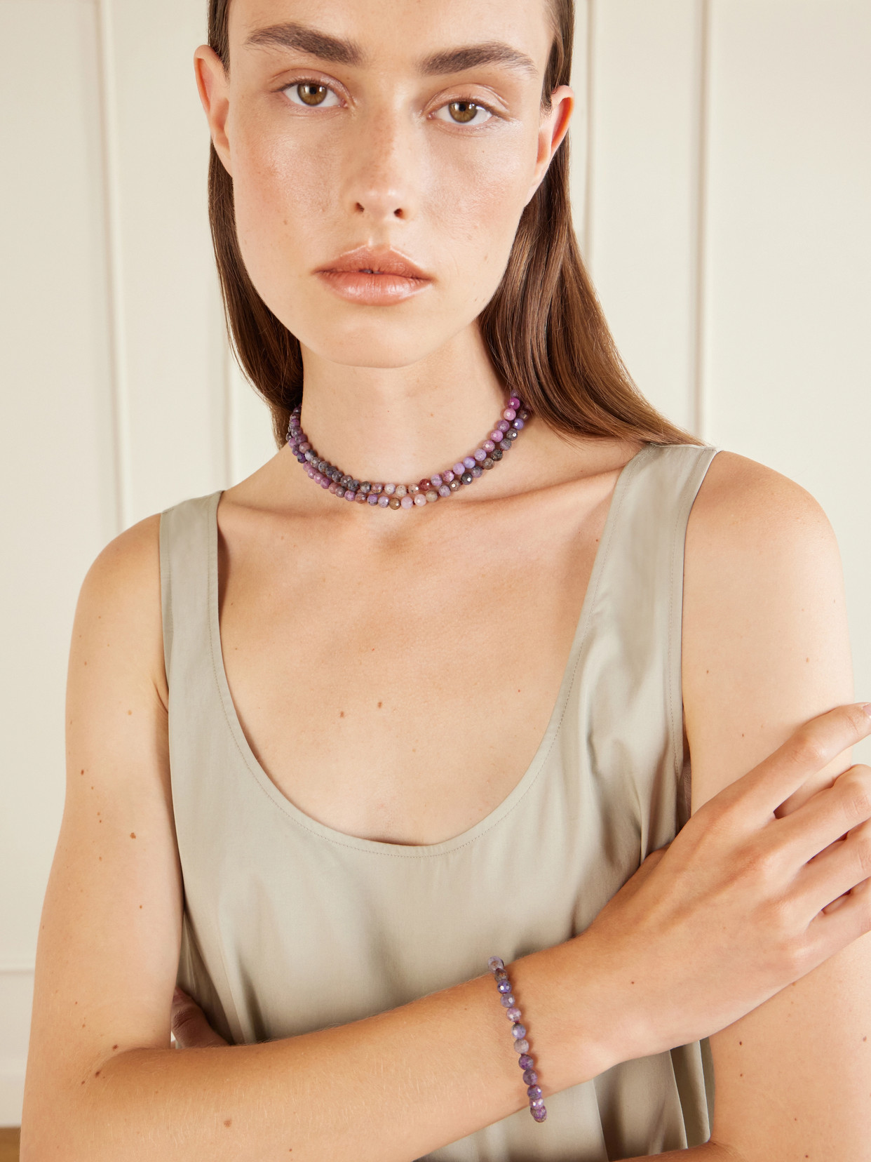 Double 14-karat Gold Ruby Necklace - Pink