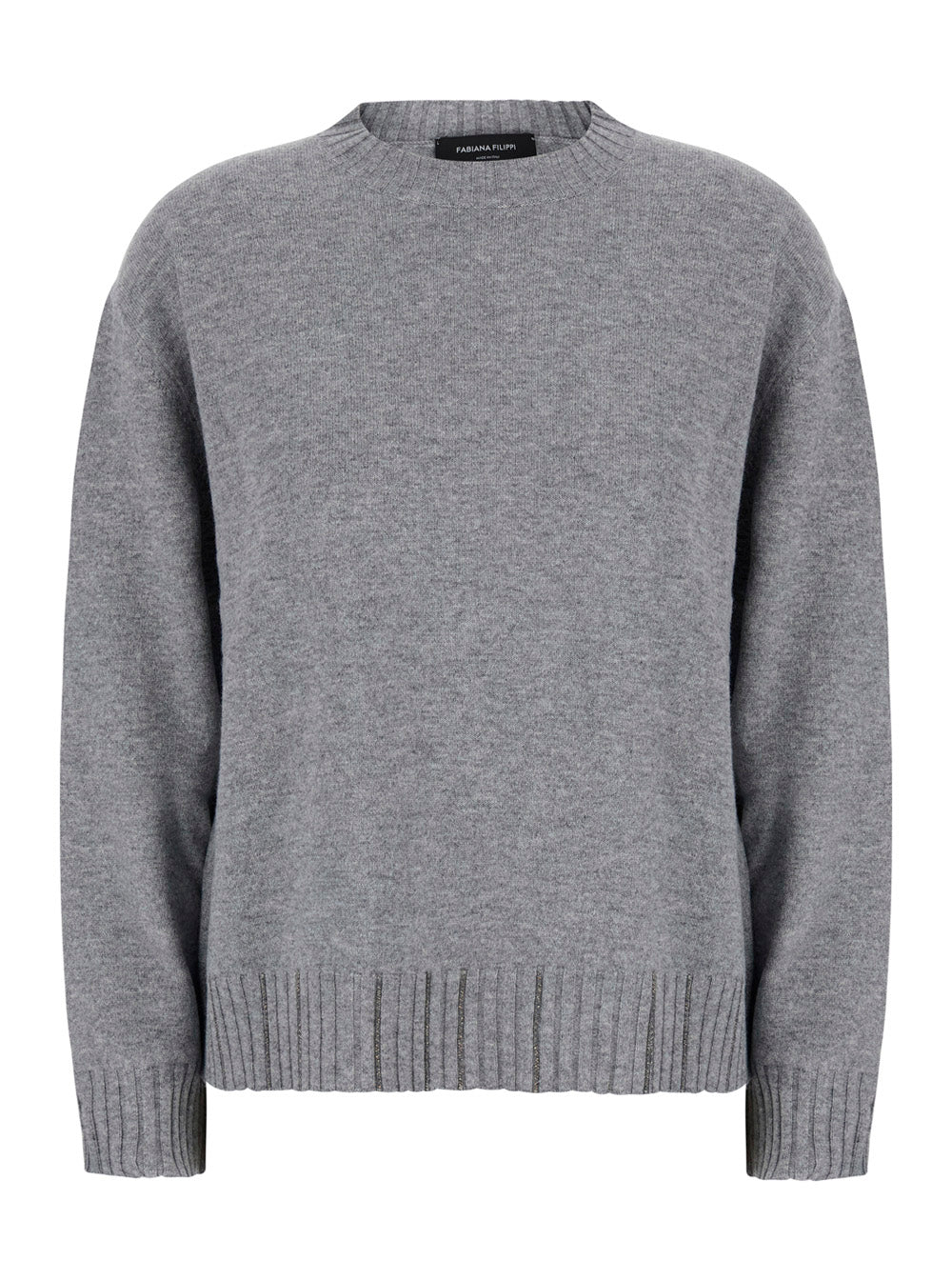 Wool-Silk-Cashmere Crew Neck Sweater — Gray
