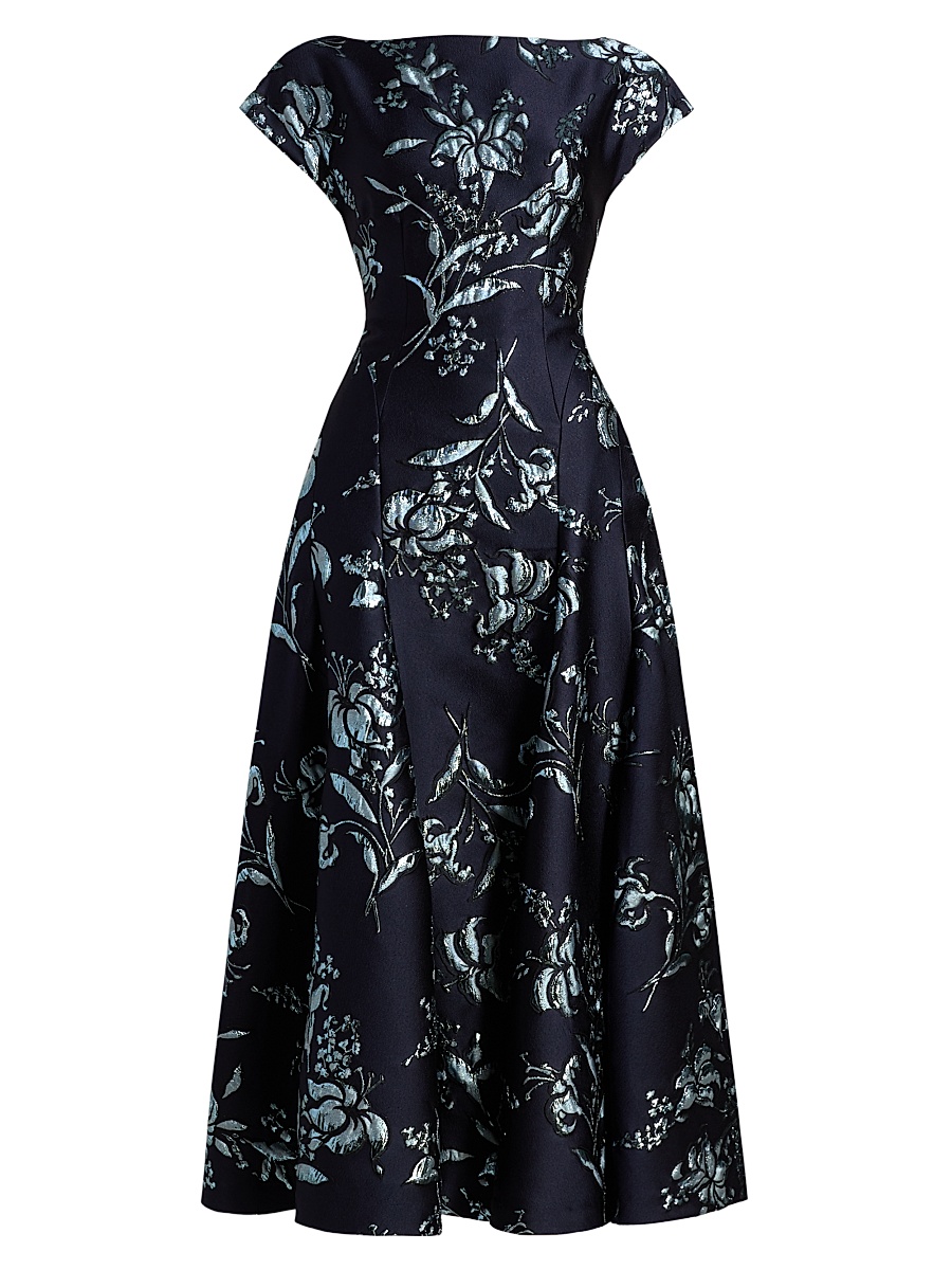 Women's Metallic Floral Jacquard Cocktail Dress - Navy