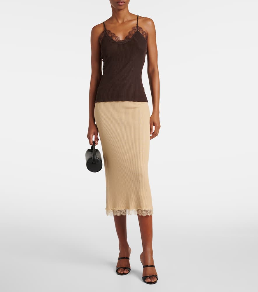 Indira lace-trimmed silk-blend midi skirt