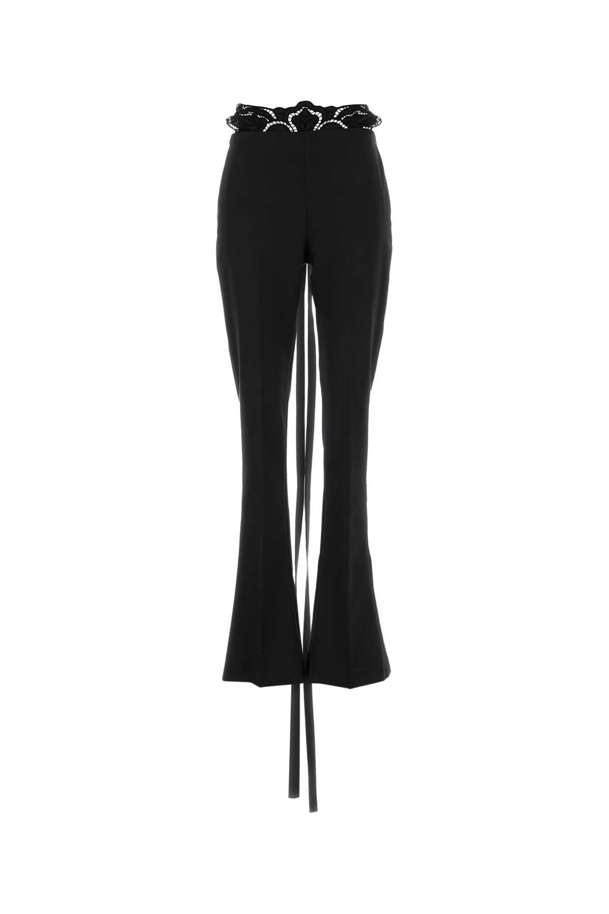 Lace-Trim Flare Trousers — Black