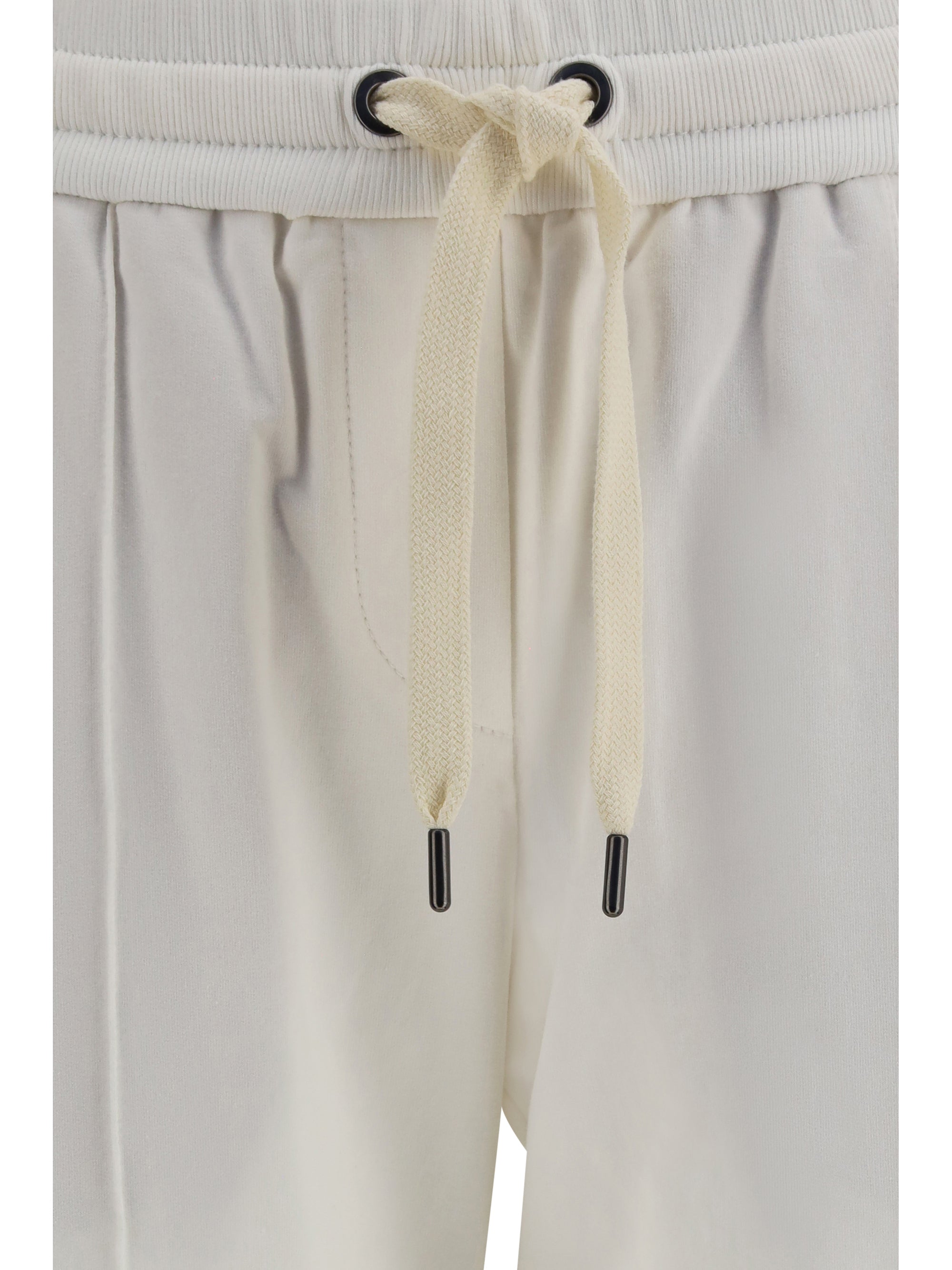 Monili-Embellished Cotton Joggers — White
