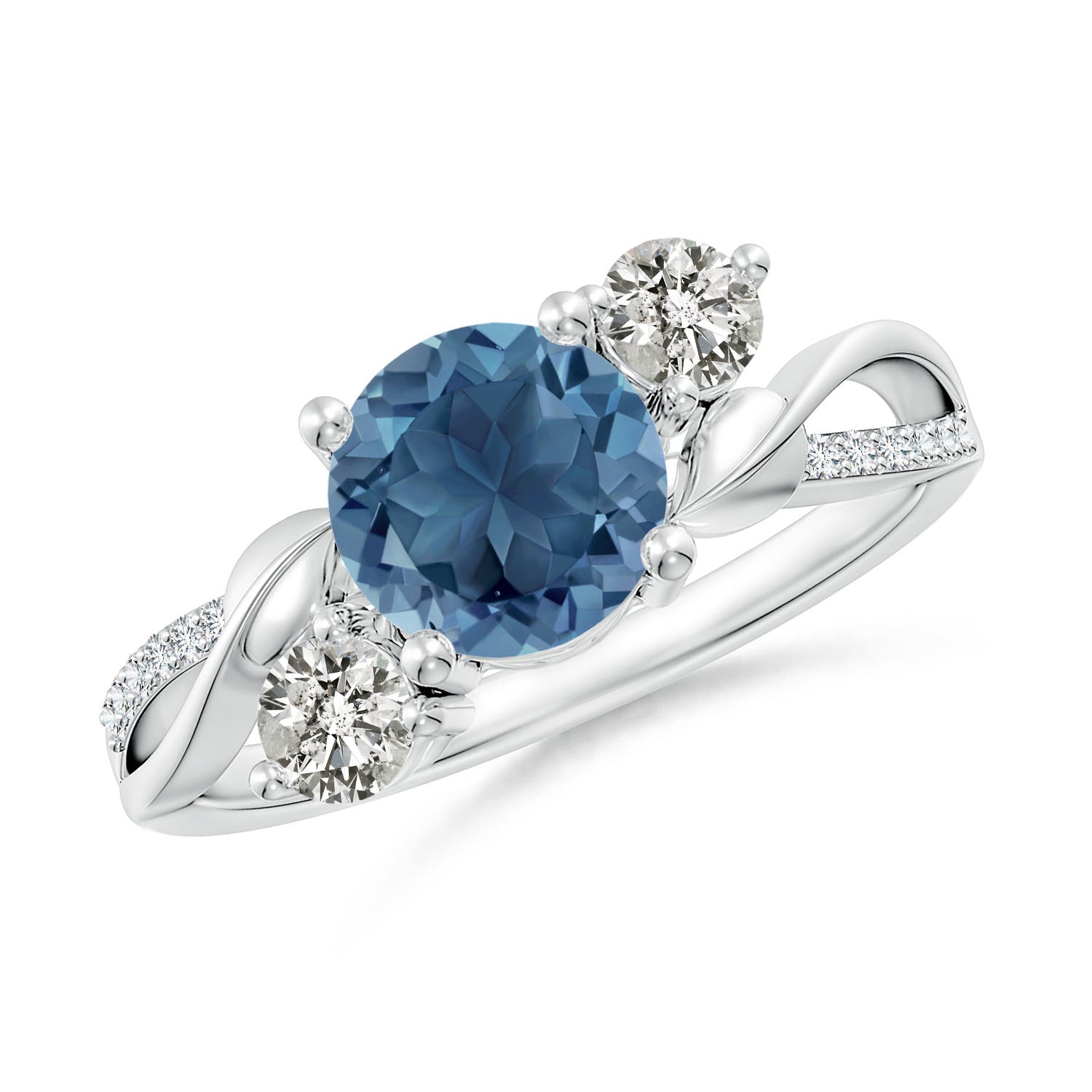 Angara 1.55 Carats London Blue Topaz and Diamond Twisted Vine Ring in Platinum