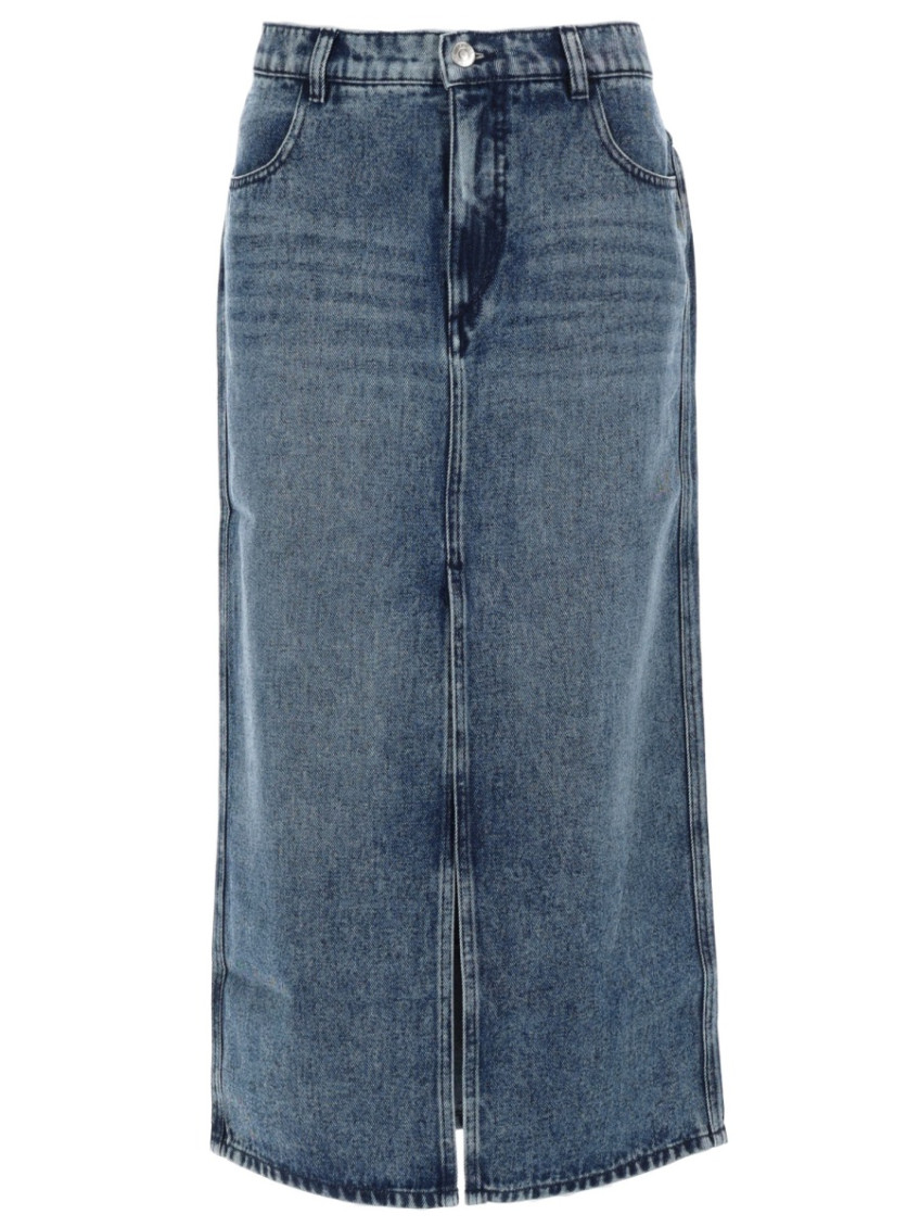 Blue Solid Midi Skirt