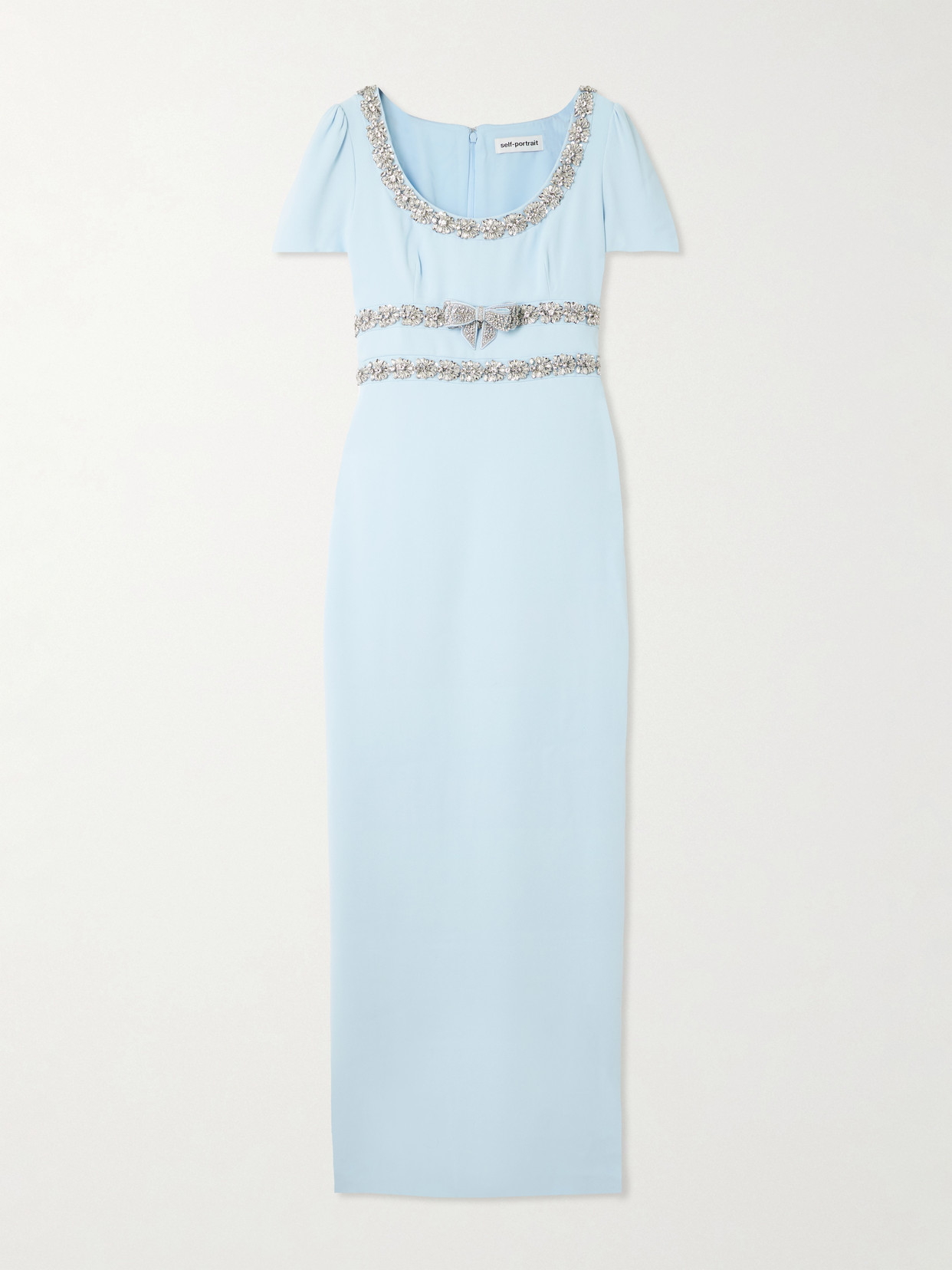 Bow-detailed Crystal-embellished Crepe Maxi Dress - Blue
