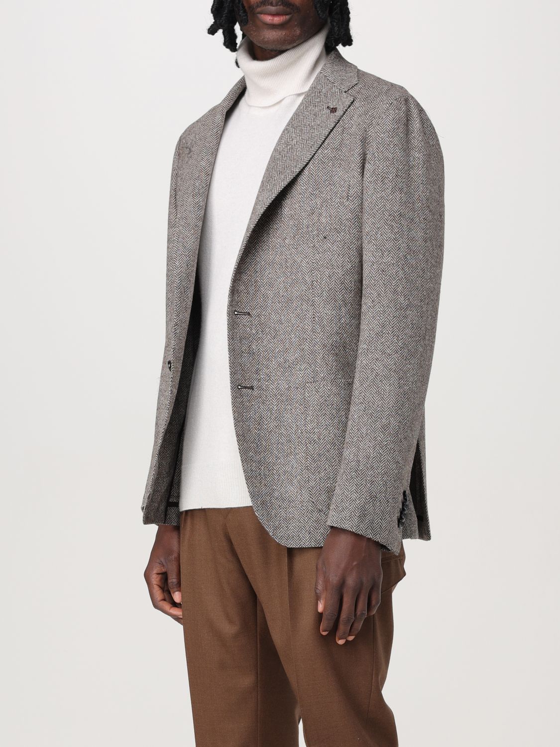 Herringbone-pattern blazer - Brown