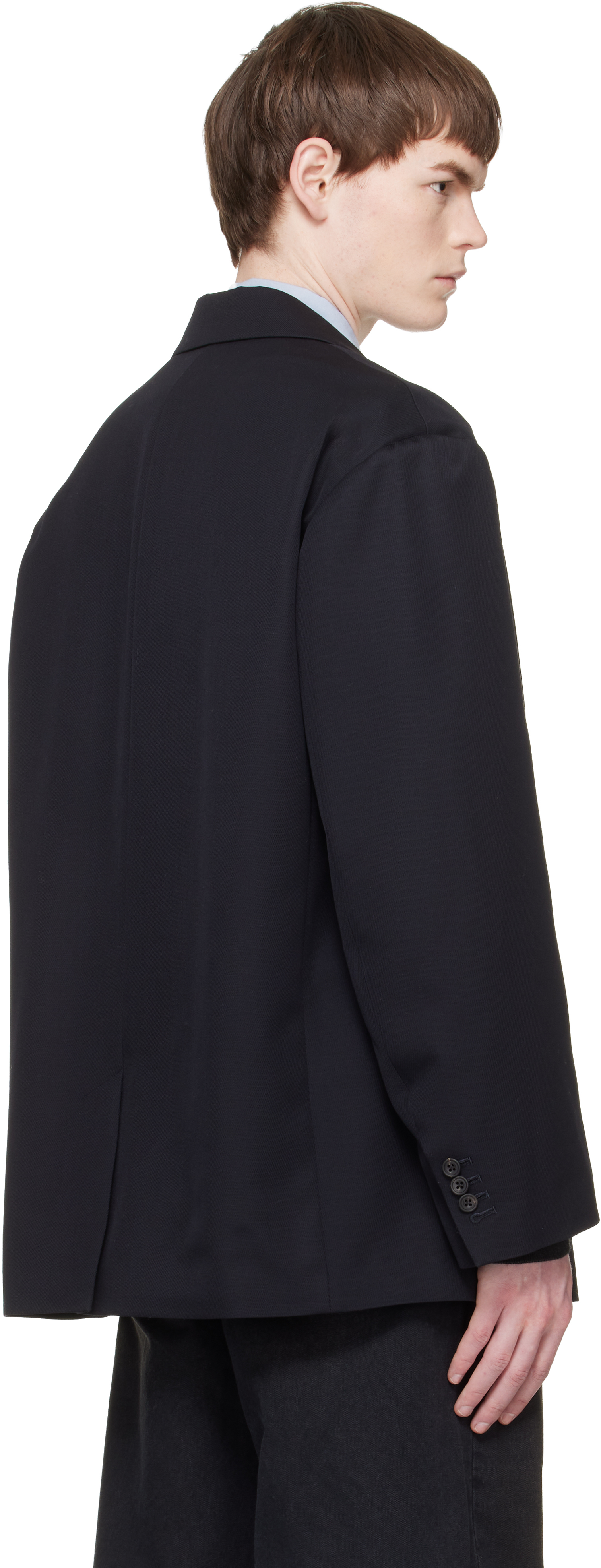 Navy Wool Kersey Oversized Single Breasted Blazer