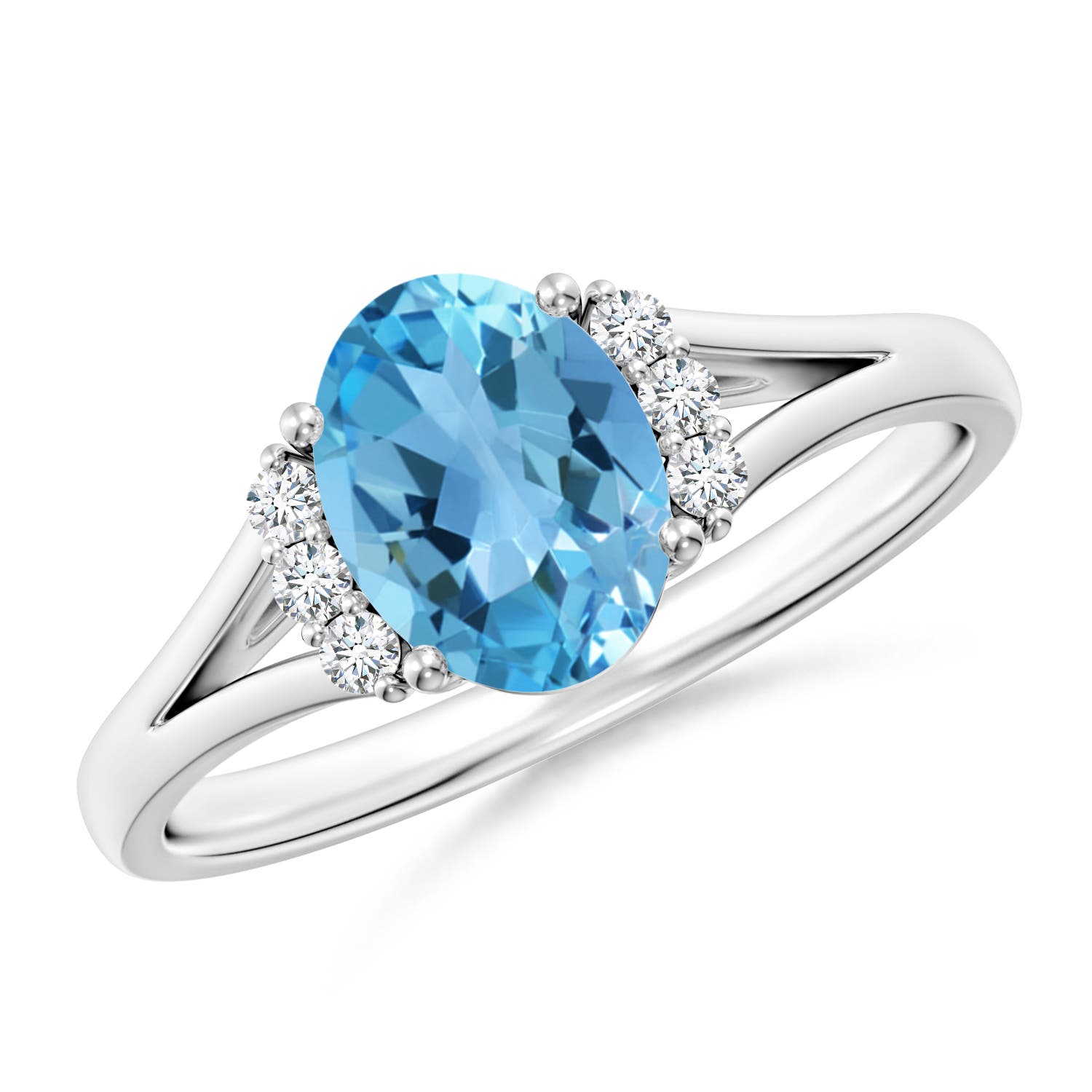 Angara 1.5 Carats Oval Swiss Blue Topaz with Round Diamond Collar Ring in Platinum