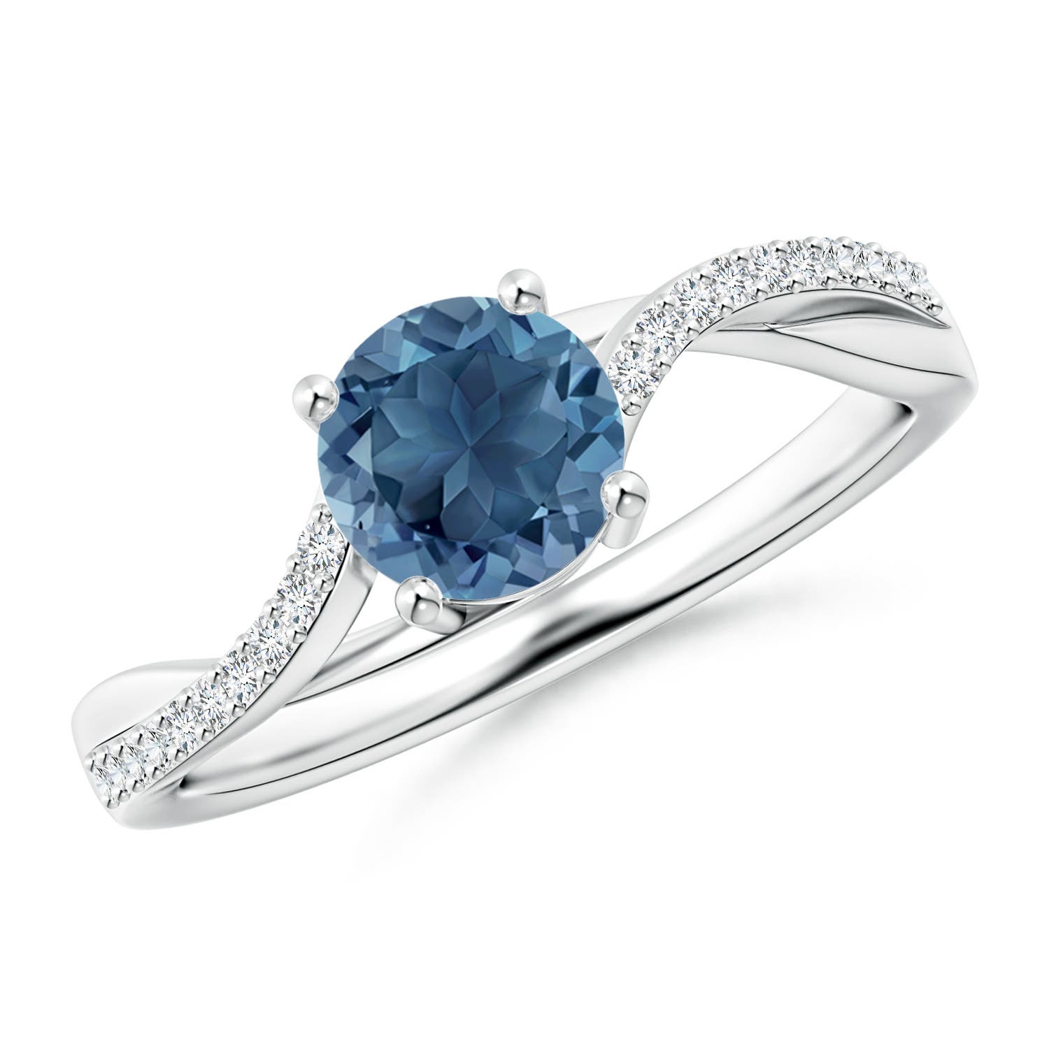 Angara 0.95 Carat Solitaire London Blue Topaz Twisted Split Shank Ring in Platinum