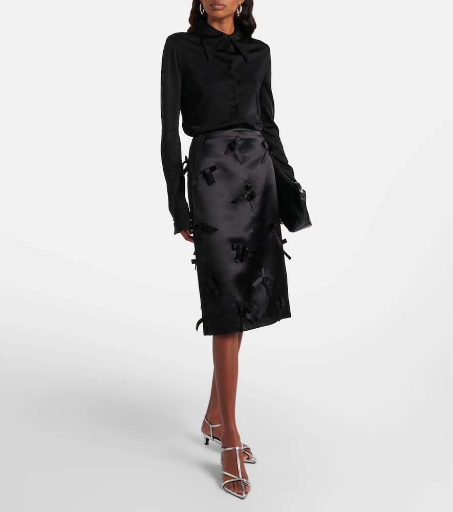 Bow-detail satin midi skirt