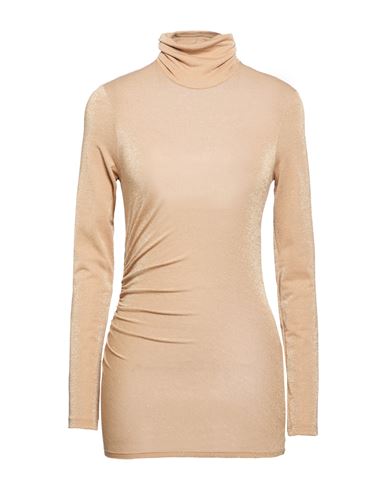 Woman Turtleneck Sand Size L Polyester, Viscose, Polyamide, Metal fiber, Elastane