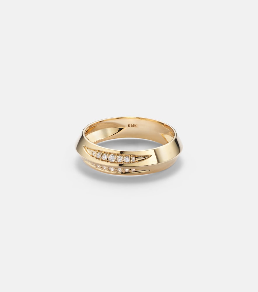 Knife Edge 14kt gold ring with diamonds