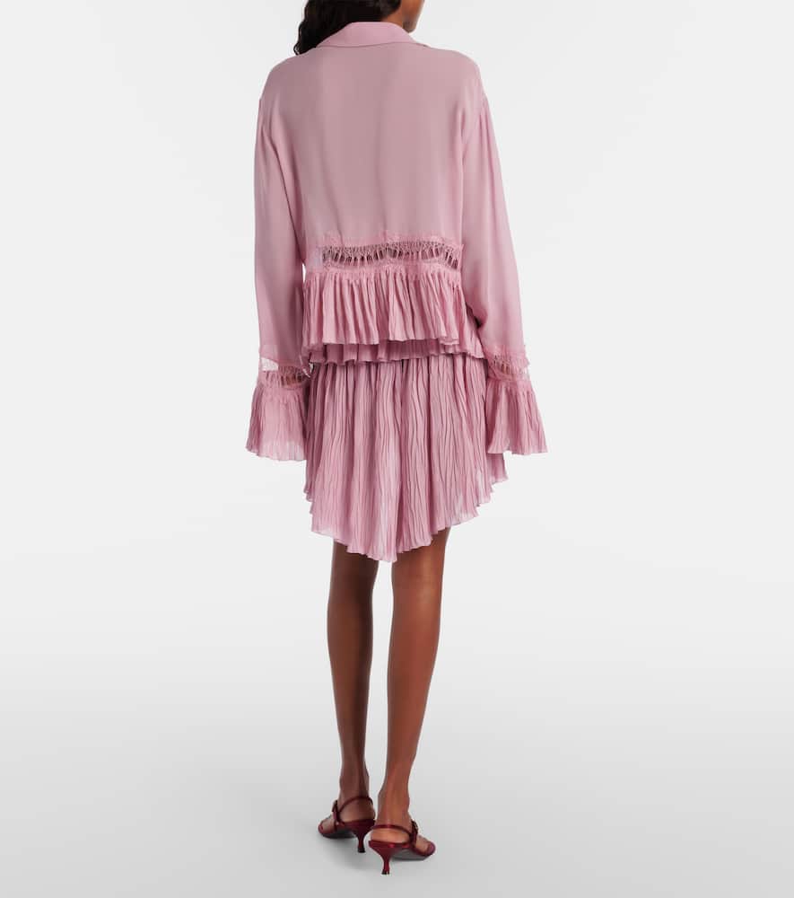 Plissé tiered georgette miniskirt