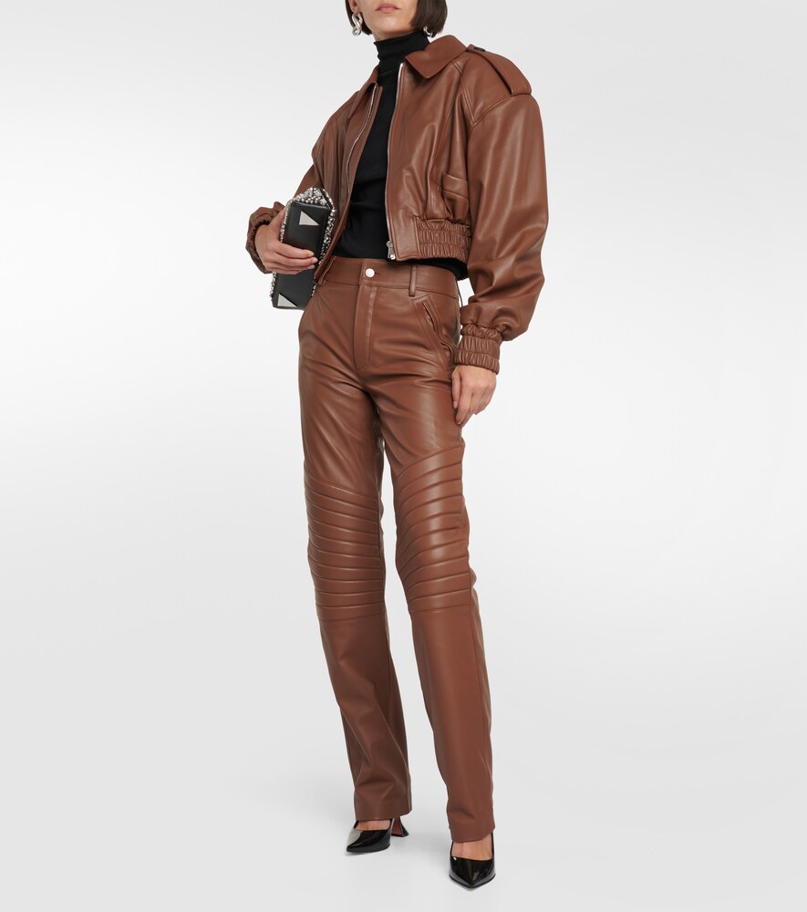 High-rise straight leather pants