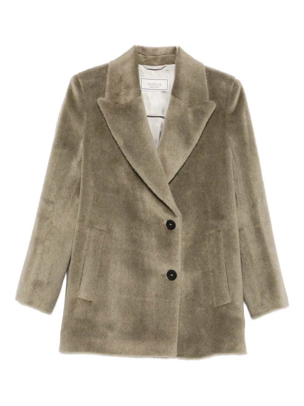 Peak-Lapel Alpaca-Wool Coat — Olive Green