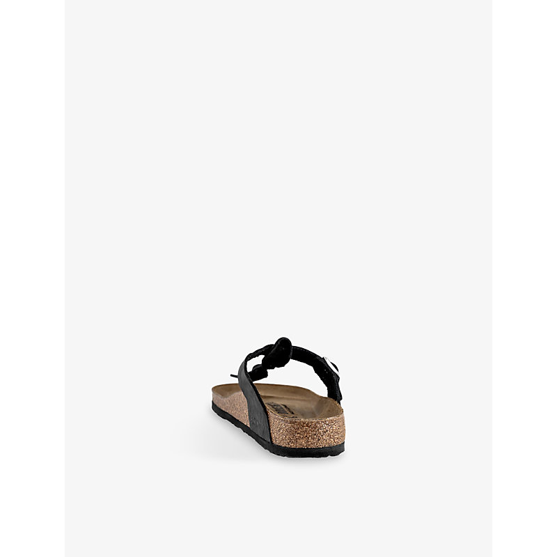 Womens Black Braided Leather Toe-Post Leather Sandals Eur