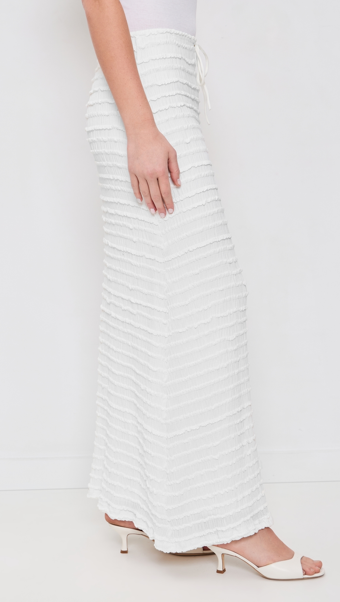 Adalee Ruffle Texture Maxi Skirt White